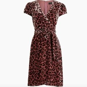 J. Crew velvet faux wrap rose leopard print dress